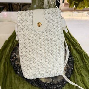 White Woven Crossbody Phone Bag Minimalist Summer Mini Shoulder Bag